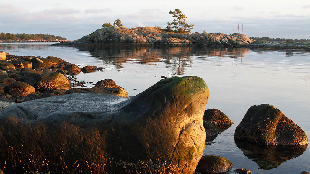 Rocky coast in the autumn evening.